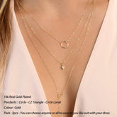3PCS - Circle&CZ Triangle&Circle Lariat Layered Necklaces for Women
